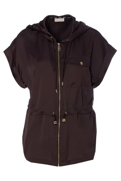 Liu •jo Liu Jo Short Sleeved Drawstring Jacket In Brown