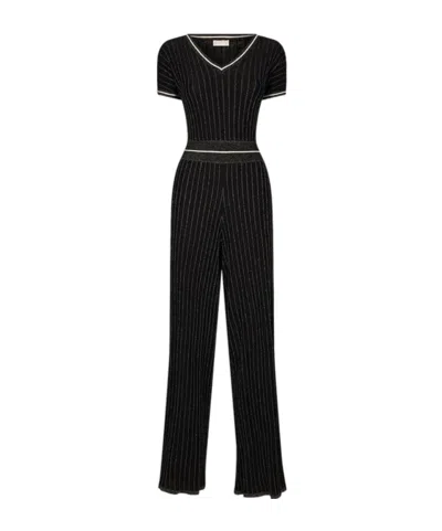 Liu •jo Short-sleeved Knitted Jumpsuit In Black