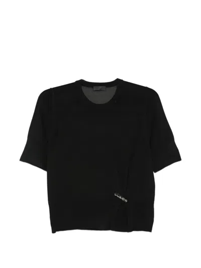 Liu •jo Short-sleeve Crystal-embellished Gathered-detail Sweater In 블랙