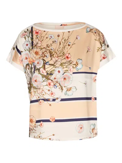 Liu •jo Shoulder-buttons Floral-print T-shirt In Multi