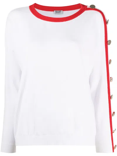 Liu •jo Side Stripe Button-embellished T-shirt In White