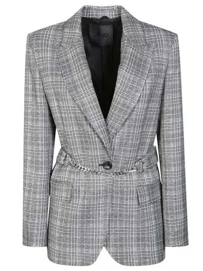 Liu •jo Single-breasted Checkered Blazer In Gray