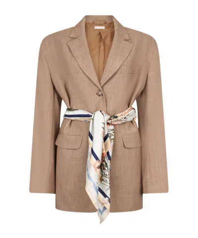 Liu •jo Liu Jo Single Breasted Scarf Blazer In Brown