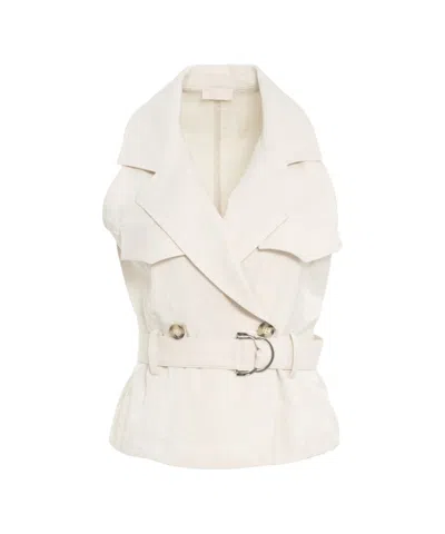 Liu •jo Liu Jo Sleeveless Beige Trench Vest With Notched Lapels