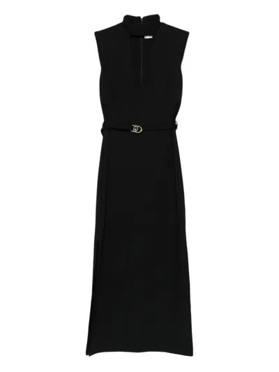 Liu •jo Sleeveless Black Midi Dress With Keyhole Cutout