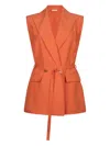Liu •jo Liu Jo Sleeveless Double-breasted Jacket With Belted Waist In Orange