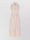 Shop Liu •jo Sleeveless Dress With Belted Waist And Side Slits