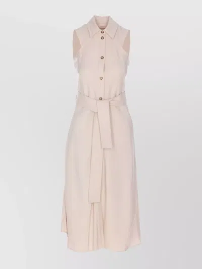 Liu •jo Sleeveless Dress With Belted Waist And Side Slits In Beige