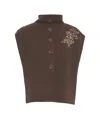 Liu •jo Sleeveless Knitted Gilet With Strass Embellishments In Brown