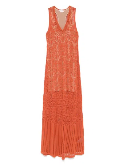 Liu •jo Liu Jo Sleeveless Orange Maxi Dress With Crochet Detailing