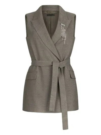 Liu •jo Tailored Sleeveless Jacket With Belted Waist In Brown