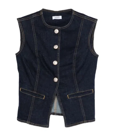 Liu •jo Slim-fit Denim Vest In Blue