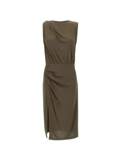 Liu •jo Slit Draped Midi Dress In Brown