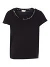Liu •jo Crewneck T-shirt With Graphic And Strass Detail In Black