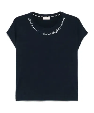 Liu •jo Slogan-embroidered T-shirt In Black
