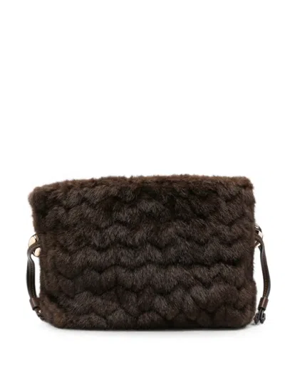 Liu •jo Small Faux-fur Clutch Bag In Brown
