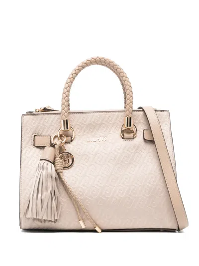 Liu •jo Small Logo-embossed Braided-handle Tote Bag In Neutral