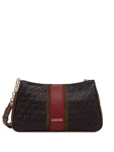 Liu •jo Small Logo-embossed Striped Cross-body Bag In Brown