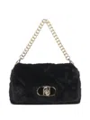 Liu •jo Small Quilted Faux-fur Shoulder Bag In Black
