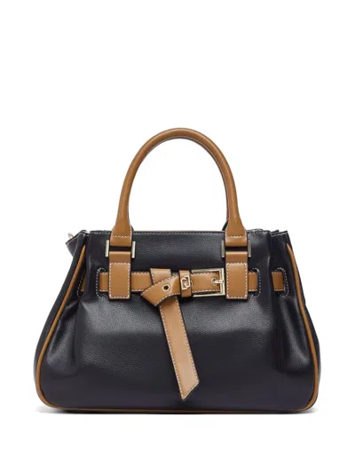 Liu •jo Small Two-tone Buckle Tote Bag In Black