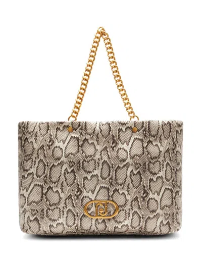 Liu •jo Snakeskin Effect Shopping Bag In Nude