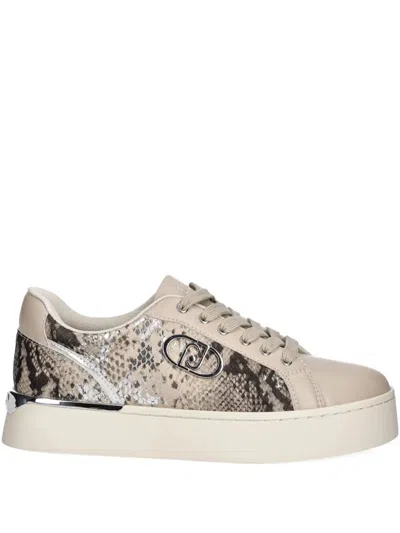Liu •jo Snakeskin-print Panelled Sneakers In Neutrals
