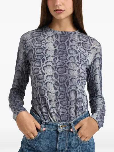 Liu •jo Snakeskin-print Long-sleeve T-shirt In Blue