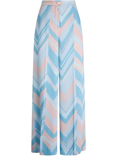 LIU •JO SOFT LIGHT BLUE AND PINK PRINTED TROUSERS