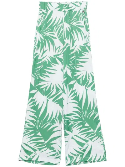 Liu •jo Soft Trousers With Green And White Print In Multicolour