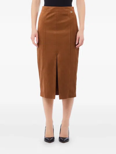 Liu •jo Split-front Skirt In Brown