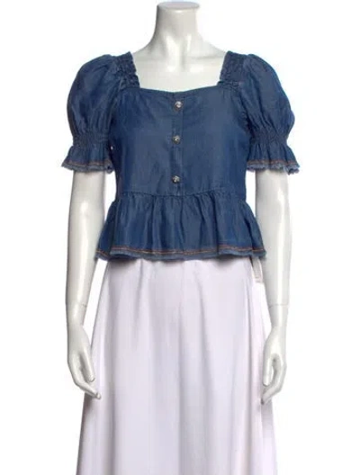 Pre-owned Liu •jo Square Neckline Short Sleeve Crop Top In Blue