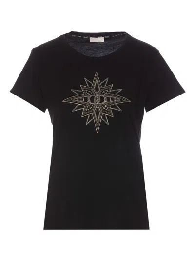 Liu •jo Star-embellished Crew-neck T-shirt In Black