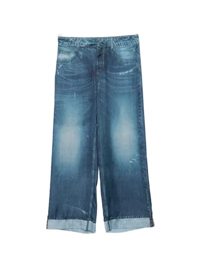 Liu •jo Straight Digital-print Trousers In Blue