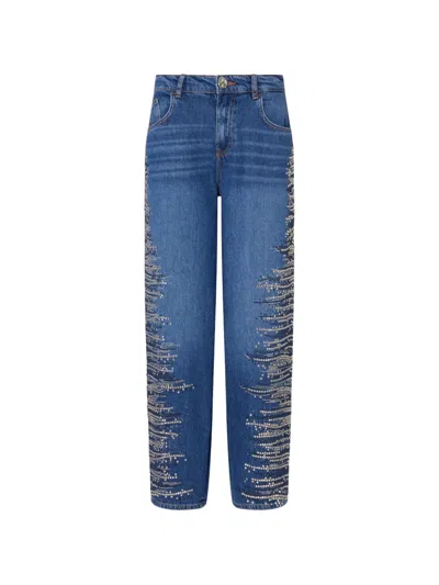 Liu •jo Straight Jeans With Jewel Embroidery In Blue