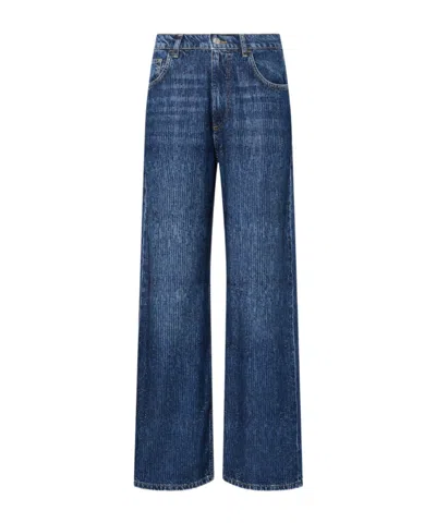 Liu •jo Straight Jeans With Rhinestones In Blue