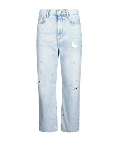 LIU •JO LIU JO EMBELLISHED STRAIGHT-LEG DISTRESSED JEANS