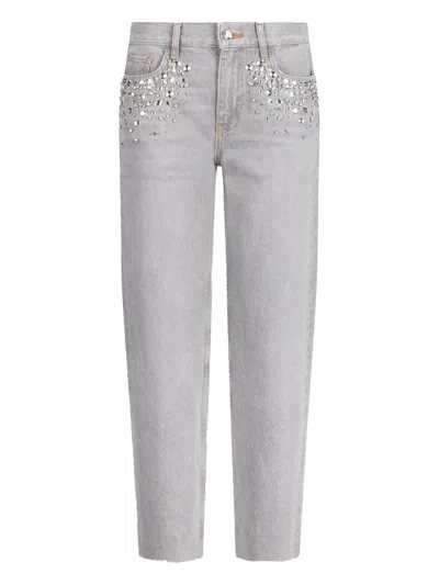 Liu •jo Straight-leg Jeans With Rhinestones In Gray