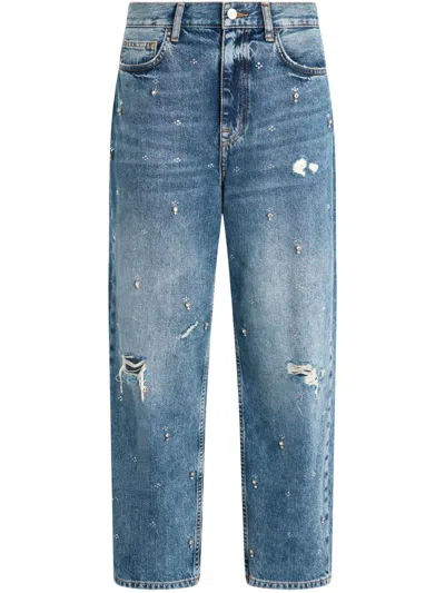 Liu •jo Straight-leg Jeans With Rhinestones In Blue
