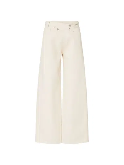 Liu •jo Straight Trousers With Asymmetrical Waistband In Neutral