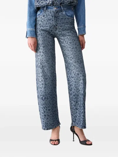 Liu •jo Straight-leg Jeans With Animal Print In Blue