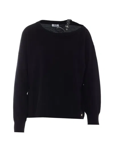 Liu •jo Strap-detail Knitted Sweater In Black