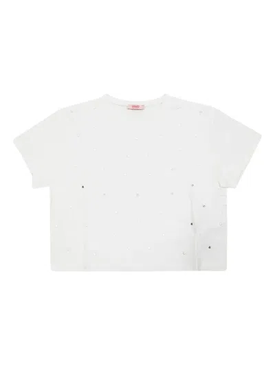 Liu •jo Kids' Strass-embellishment Short-sleeve T-shirt In White