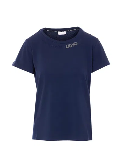 Liu •jo Strass Logo T-shirt In Blue