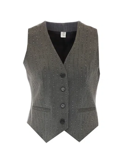 Liu •jo Strass-embellished Pinstripe Vest In Gray