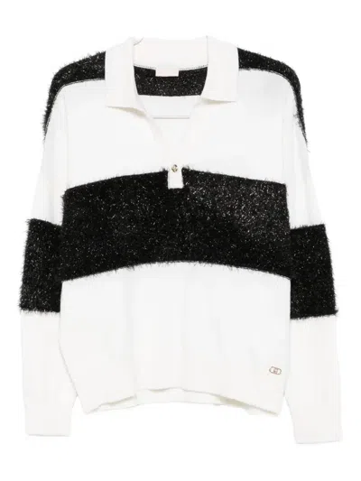 Liu •jo Stripe-detail Polo-neck Sweater In White