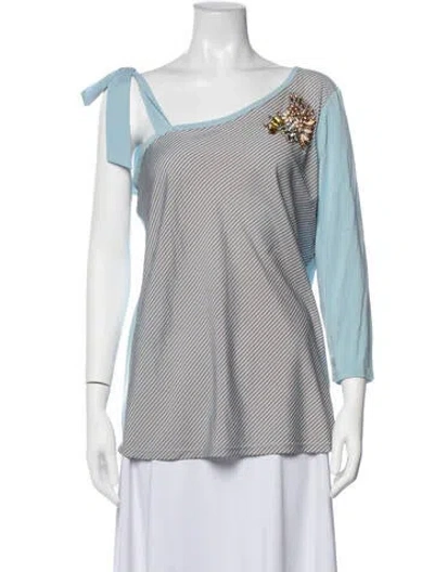 Pre-owned Liu •jo Striped Asymmetrical Top In Blue