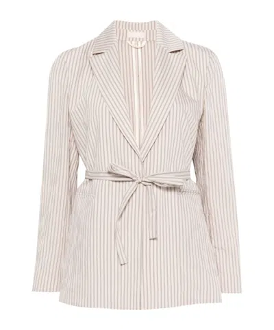 Liu •jo Liu Jo Striped Belted Blazer In Neutral