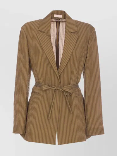 Liu •jo Striped Belted Jacket Notched Lapel In Green