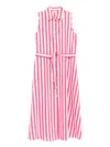 Liu •jo Striped Belted Midi Dress In Pink