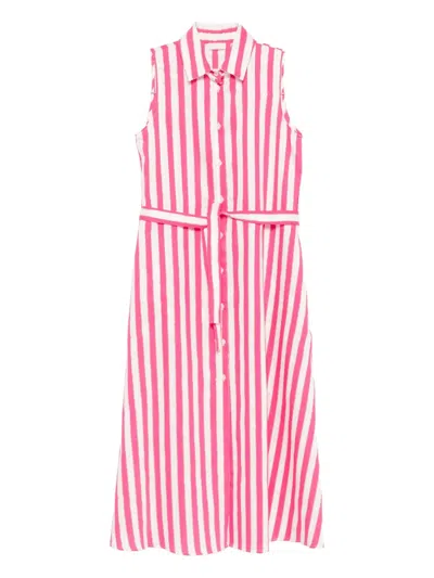 Liu •jo Striped Belted Midi Dress In Pink